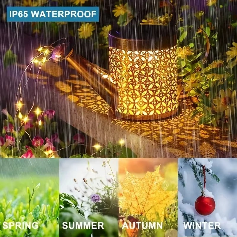 Grande lanterne rétro en métal, arrosoir solaire, lumières de douche extérieures étanches, étoile suspendue, fée LED pour décoration de jardin