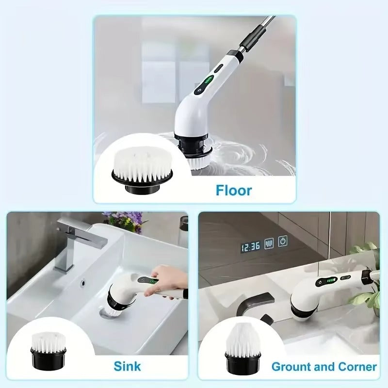 pack 3  brosses de nettoyage électriques, brosse rotative électrique sans fil, 7 têtes de brosse et poignée d'extension réglable, brosse de nettoyage pour salle de bain, outils de nettoyage ménager