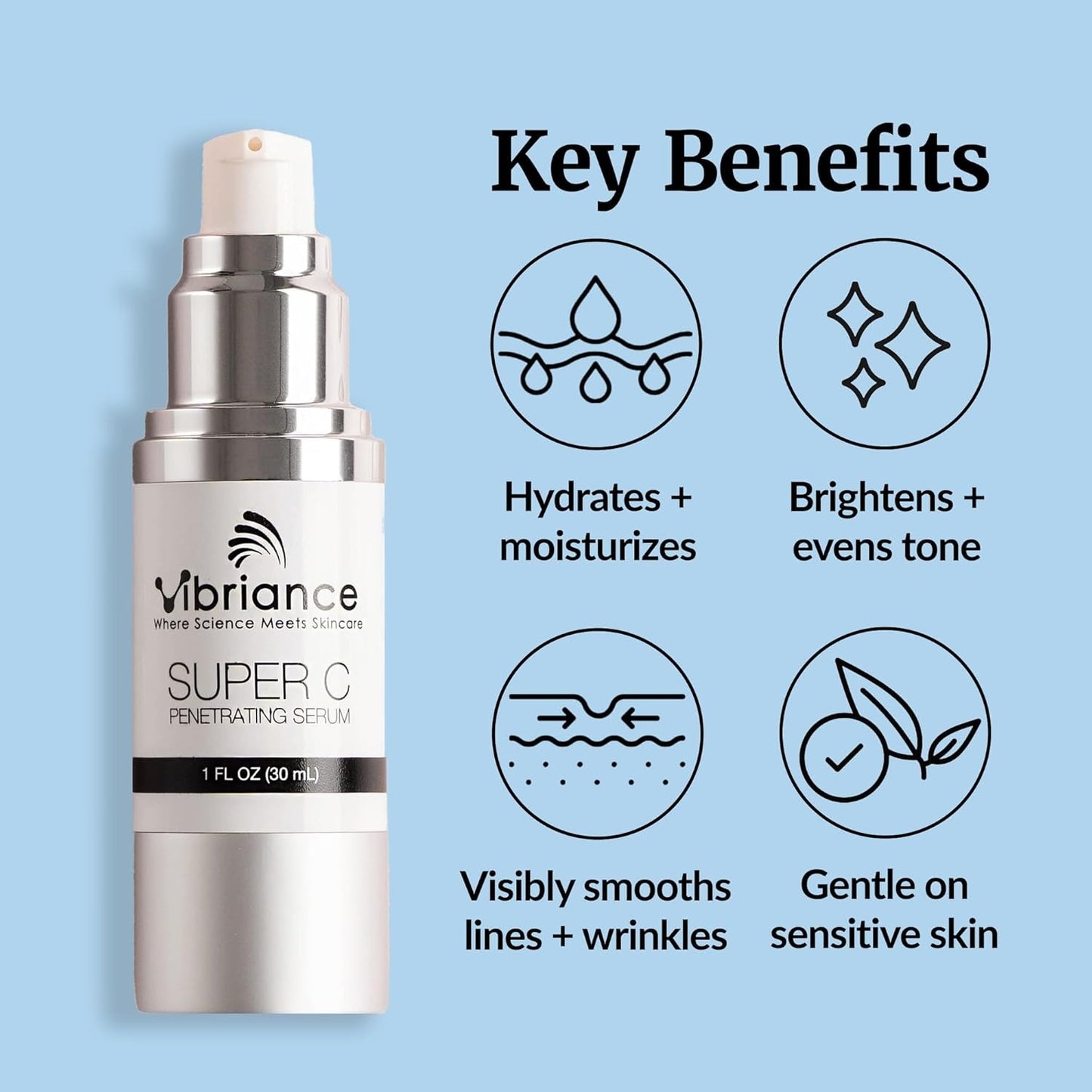 Vibriance Super C Serum pour peau mature - Formule vitaminique tout-en-un hydrates, fermes, lifts, lisses, cible les taches de vieillesse, rides, 1 fl oz