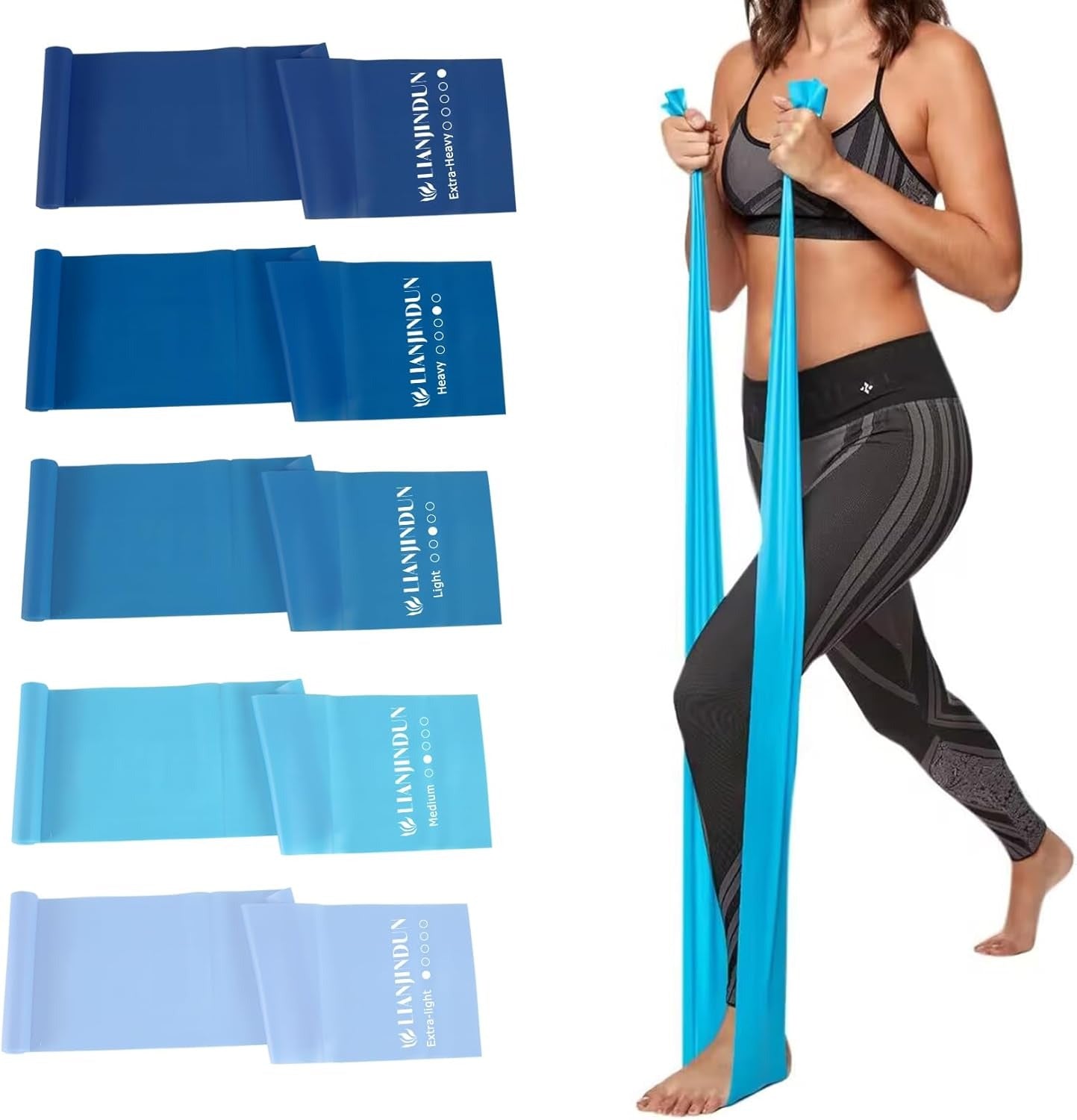 Lianjindun 5 Pcs Professional Resistance Bands. Latex-Free, Pilates Band, Work Out Bands, Stretch Bands for Working Out Women or Men, Exercise Bands Set for Pilates, Physical Therapy, Yoga