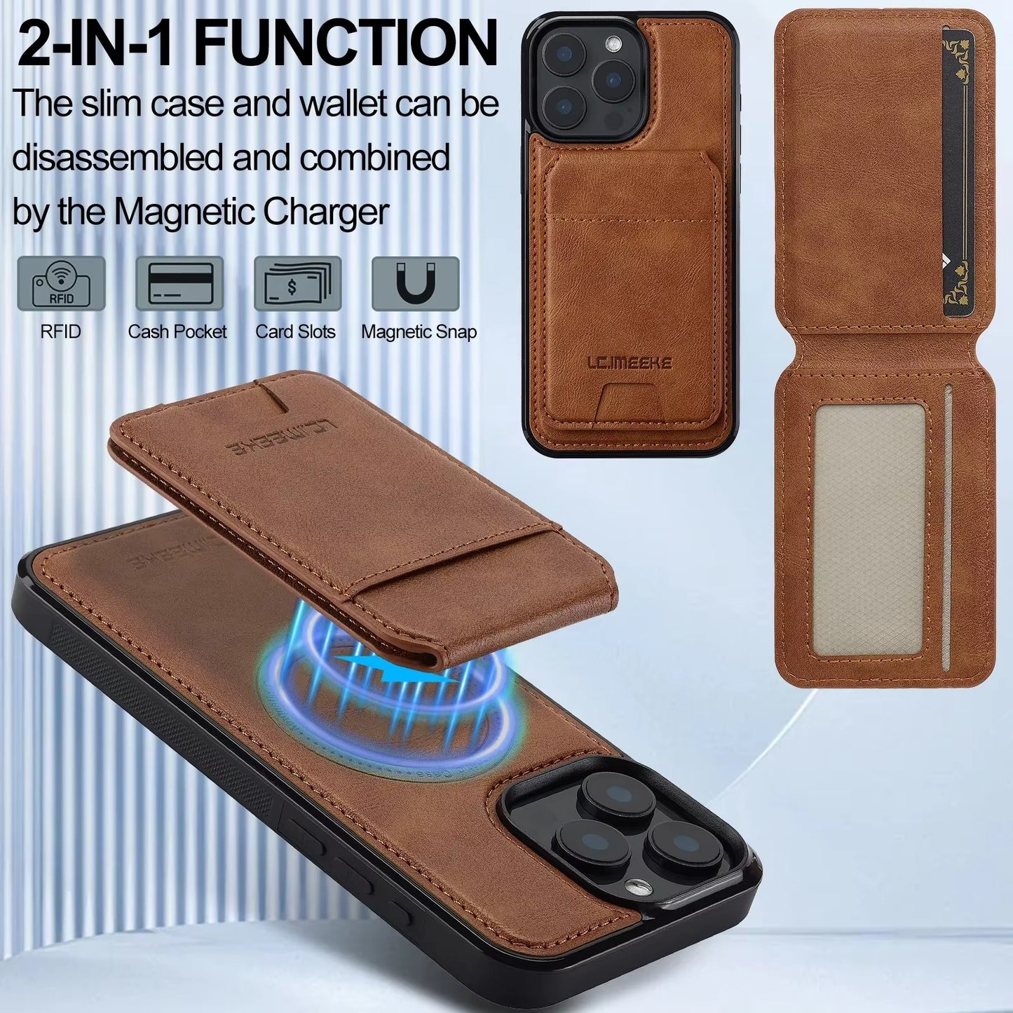 Étui en cuir magnétique détachable 2 en 1