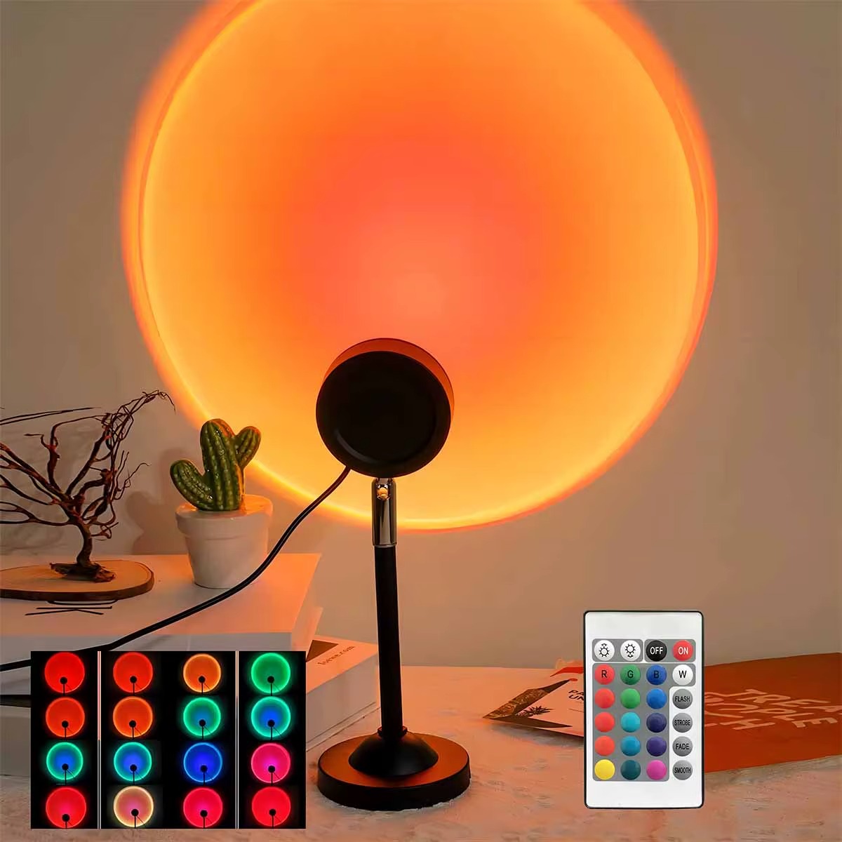 Lumière de projection de coucher de soleil avec télécommande, veilleuse d'ambiance 16 couleurs