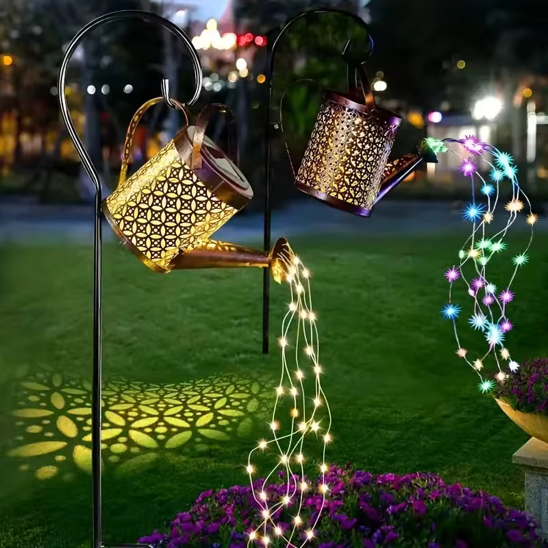 Grande lanterne rétro en métal, arrosoir solaire, lumières de douche extérieures étanches, étoile suspendue, fée LED pour décoration de jardin