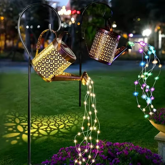 Grande lanterne rétro en métal, arrosoir solaire, lumières de douche extérieures étanches, étoile suspendue, fée LED pour décoration de jardin