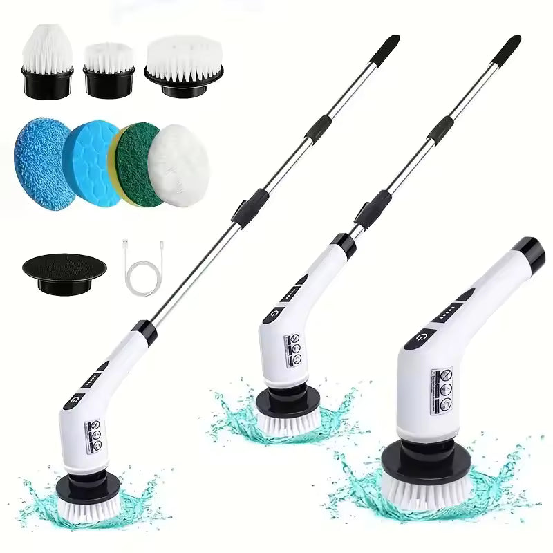 pack 3  brosses de nettoyage électriques, brosse rotative électrique sans fil, 7 têtes de brosse et poignée d'extension réglable, brosse de nettoyage pour salle de bain, outils de nettoyage ménager